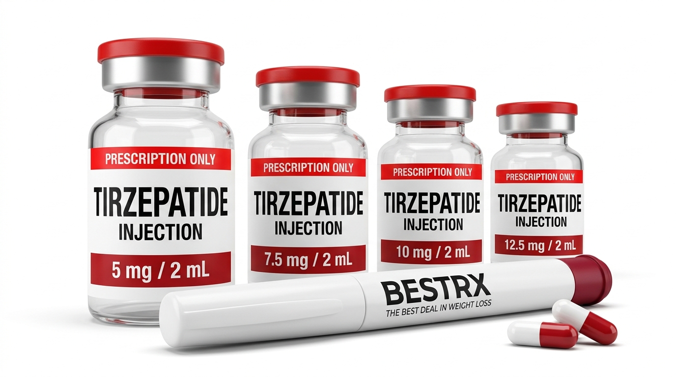 Tirzepatide multi-dose lineup + BESTRX injection pen + capsules
